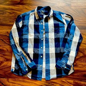 I.Crew Indigo series blue plaid long sleeve button-down shirt Size L slim fit